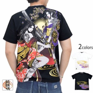 抜刀娘 2人娘半袖Tシャツ 抜刀娘 212152 和柄 和風 着物 桜 蓮