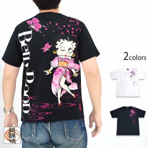 BETTY BOOP×絡繰魂 BETTY半袖Tシャツ 絡繰魂 232002 和柄 和風 ベティーちゃん 刺繍 桜 蝶