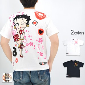 BETTY BOOP×絡繰魂 BETTY半袖Tシャツ 絡繰魂 232003 和柄 和風 ベティーちゃん 刺繍 桜