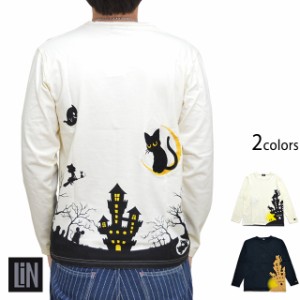ラミ＆アール夜会長袖Tシャツ LIN ALLT-75006 黒猫 ねずみ ネコ ネズミ 刺繍 ロングTシャツ