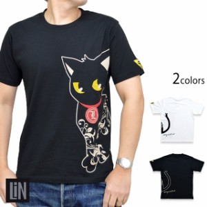 チラッとこっちミールアール半袖Tシャツ LIN AL-75041 ネコ 黒猫  鼠 ネズミ