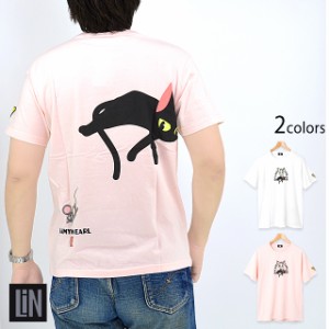 ラミ＆アール「ごろ寝ラミ」半袖Tシャツ LIN AL-75065 黒猫 ネコ ネズミ ユニセックス