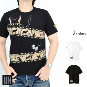 ラミ＆アール 4コマ劇場半袖Tシャツ LIN AL-75108 黒猫 ネコ ネズミ 鼠 ユニセックス