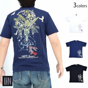 黒菟華 100Wの花半袖Tシャツ LIN AL-759066 兎 うさぎ 和柄 和風 ユニセックス