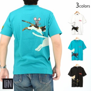ラミ＆アール「みんなでジャンピング〜ッ！」半袖Tシャツ LIN AL-75078 黒猫 ネコ ネズミ 鼠