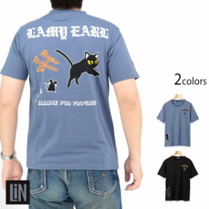 ラミ＆アール「逃げるが勝ち」半袖Tシャツ LIN AL-75611 黒猫 ネコ ネズミ 鼠