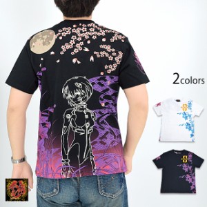 EVANGELION×錦 枝垂れ桜綾波半袖Tシャツ 錦 523218 エヴァンゲリオン 綾波レイ 和柄 和風 さくら 刺繍