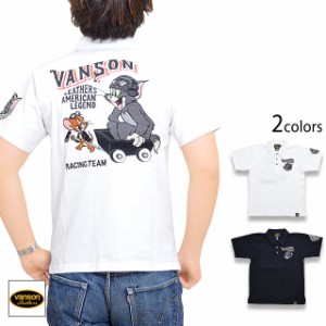 vanson×TOM＆JERRYコラボ 天竺半袖ポロシャツ vanson TJV-2211 バンソン ヴァンソン トムとジェリー 刺繍
