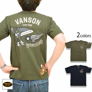 vanson×TOM＆JERRYコラボ 天竺半袖Tシャツ vansonTJV-2216 バンソン ヴァンソン トムとジェリー 刺繍
