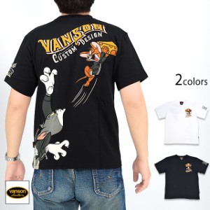 vanson×TOM＆JERRYコラボ 天竺半袖Tシャツ vanson TJV-2318 バンソン ヴァンソン トムとジェリー 刺繍 バイカー
