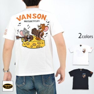 vanson×TOM＆JERRYコラボ 天竺半袖Tシャツ vanson TJV-2328 バンソン ヴァンソン トムとジェリー 刺繍 バイカー