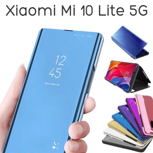 Xiaomi Mi 10 Lite 5G ケース 手帳型 半透明ミラー カバー シャオミ ミーテンライトファイブジー スマホケース