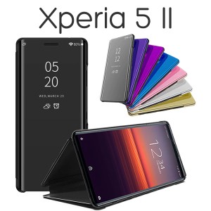 Xperia 5 II SO-52A SOG02 A002SO ケース 手帳型 半透明ミラー カバー エクスペリアファイブマークツー Xperia5 2 スマホケース