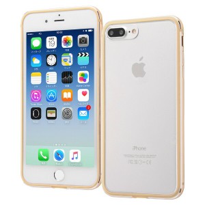 iPhone 8Plus 7Plus ケース ハードケース アルミバンパー 背面パネル クリア ゴールド カバー アイフォン スマホケース