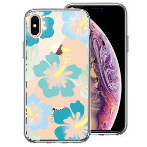 iPhone XS X ケース ハードケース クリア ハイブリッド カバー ハイビスカス ブルー アイフォン スマホケース