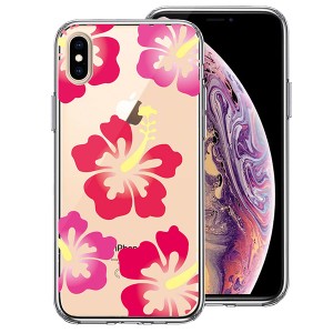 iPhone XS X ケース ハードケース クリア ハイブリッド カバー ハイビスカス レッド アイフォン スマホケース