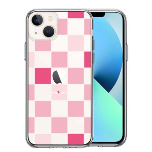iPhone13 ケース ハードケース ハイブリッド クリア CuVery ブロック チェック ピンク カバー アイフォン スマホケース