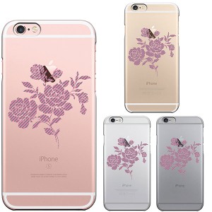 iPhone 6s 6 ケース ハードケース クリア カバー アイフォン シェル 花柄 薔薇 ストライプ グレー & ピンク