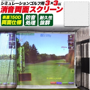 業務用品 シミュレーションゴルフ用 消音両面スクリーン 3×3m 両面使用可能 消音タイプ