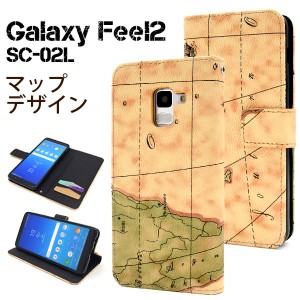 Galaxy Feel2 SC-02L ケース 手帳型 マップデザイン カバー ギャラクシー フィール ツー スマホケース