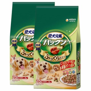 愛犬元気　パックン　全成長段階用　ビーフ・ささみ・緑黄色野菜・小魚入り　２．５ｋｇ（５００ｇ×５袋）　２袋入り ドッグフード