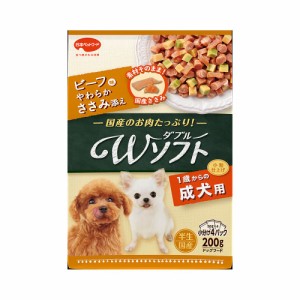 ビタワン君のＷソフト　成犬用　ビーフ味・やわらかささみ添え　２００ｇ×１８袋　犬　セミモイスト　国産 ドッグフード