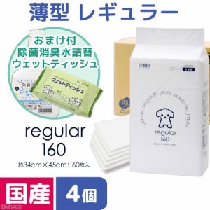 薄型レギュラー　１６０枚　４袋＋除菌消臭水５００ｍＬとウェットティッシュのおまけ付　お一人様１点限り ペットシーツ(犬 猫 小動物 