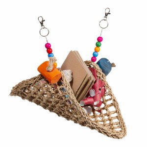 イ草の大型インコのおもちゃ船　天然素材鳥用おもちゃ　ハンドメイド　バードトイ　中型インコ