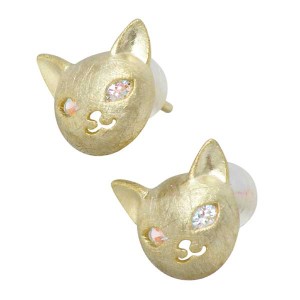 ブルーキャット Blue Cat ピアス レディース シルバー 猫 ねこ ネコ ゴールド キュービック シリコンキャッチ 2個売り 両耳用 おしゃれ 