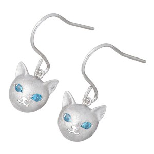 ブルーキャット Blue Cat ピアス レディース シルバー 猫 ねこ ネコ ミントグリーンキュービック 2個売り 両耳用 おしゃれ かわいい ot S