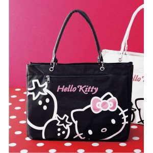 HeLLo Kitty ハローキティ ストロベリートート バッグ 鞄 【マチ・ポケット付き 】 ブラック(黒) メーカーより直送いたします ※沖縄・離