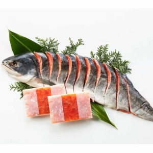 北海道産 新巻鮭&鮭といくらのルイベ漬セット B (切身半身 700g ルイベ漬 100gx2) 北海道で水揚げされた新鮮な秋鮭を姿そのままに切身加