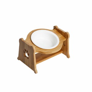 ペティファーム 陶器製バンブースタンド付きフードボウル ホワイト （ペット用食器）