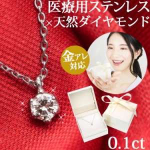 ネックレス 天然ダイヤモンド 金属アレルギー対応 0.1ct クラウンダイヤモンドネックレス サージカルステンレス 一粒ダイヤ プレゼント 