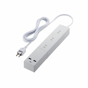 エレコム 【送料無料】ECT-23325WH 電源タップ 2.5m (コンセント×3 Type-C×1 USB-A×2) PD対応 フットパーツ付 ホワイト (ECT23325WH)