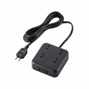 エレコム 【送料無料】ECT-25430BK 電源タップ 3m (コンセント×4 Type-C×1 USB-A×2) PD対応 ブラック (ECT25430BK)