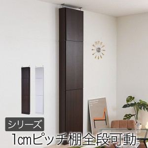 JKプラン 【送料無料】FRM-0100DOORSET-DB 本棚 薄型 扉付き 天井 つっぱり 奥行 18.5 幅 41.5 高さ238 〜 253 業界初 棚が全段動く 壁面