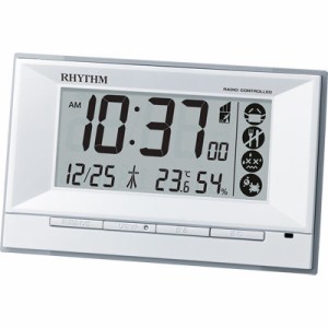 リズム 8RZ207SR03 電波時計 目覚まし時計 電子音アラーム 温度 湿度 カレンダー 環境目安表示 ライト付き フィットウェーブD207(白)