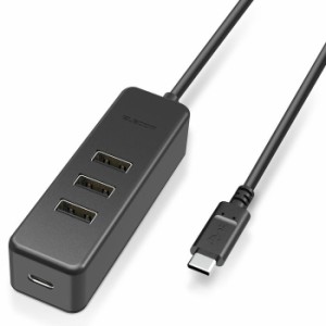 エレコム 【送料無料】U2HC-T431PBK USBハブ タイプC USB2.0 USBメス × 3ポート マグネット付 PC給電 セルフパワー バスパワー ブラック