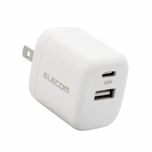 エレコム 【送料無料】MPA-ACCP30WH USB Type-C 充電器 PD 対応 最大出力30W タイプC ×1 タイプA ×1 GaN 小型 軽量 ACアダプター ホワ