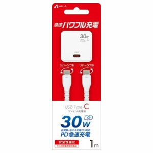 【納期目安：05/28入荷予定】エアージェイ AKJ-PD30DXWH PD30Wアダプター+Type-Cケーブル充電器 WH (AKJPD30DXWH)