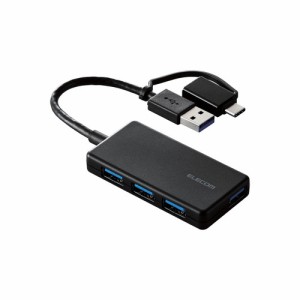 エレコム 【送料無料】U3H-CA4004BBK 【メール便での発送商品】USBハブ USB3.1 Gen1 USB-Aコネクタ Type-C 変換アダプター付 USB-Aポート