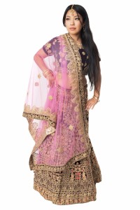  【送料無料】 【1点物】インドのレヘンガドレスセット ブラウン×ピンク / パーティードレス コスプレ ウェディングドレス 民族衣装 TIR