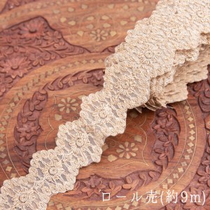  【送料無料】 約9m チロリアンテープ ロール売 金糸が美しい 更紗模様のゴータ刺繍〔幅 約5.5cm〕 ヘキサゴン / Gota embroidery ラジャ