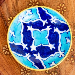  〔小皿 直径：13cm〕ブルーポッタリー ジャイプール陶器の円形飾り皿 / 青陶器 ジャイプル インド タイ バリ プレート お供え アジアン