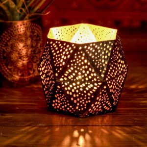  幾何学模様の透かし彫りが美しいマンダラランプ 六角形 高さ 8cm / アラビア風ランプ キャンドル インテリア キャンドルランプ キャンド