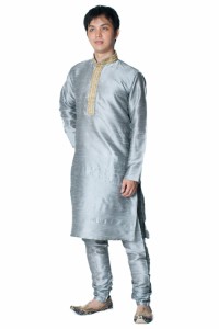  【送料無料】 クルタ パジャマ シルバー【光沢生地ゴージャス】 / クルタパジャマ Kurta Pajama 男性 民族衣装 TIRAKITA(ティラキタ) メ