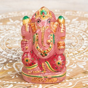  【送料無料】 【一点物 天然石】手彫りのローズ ガネーシャ（紅水晶） 約9.5cm / ヒスイ 翡翠 パワーストーン ガネーシャ像 インド 神様