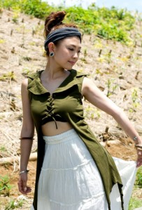 haute hippieネイビースパンコールトップス シルクボーダー柄