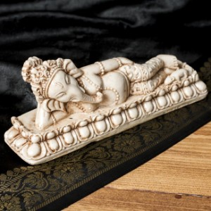  スリーピング ガネーシャ ホワイト 19cm / 神様 神様像 レジン インド 置物 エスニック アジア 雑貨
